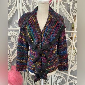 VTG BEREK PXS TWEED MULTICOLOR RUFFLE SWEATER JACKET